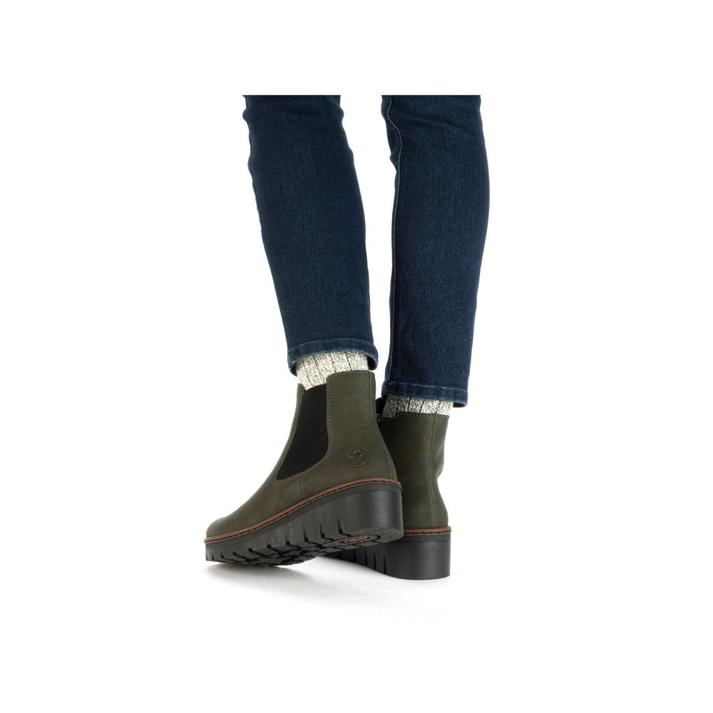 Rieker X9172-54 Forest Green & Black Wedge Chelsea Boots