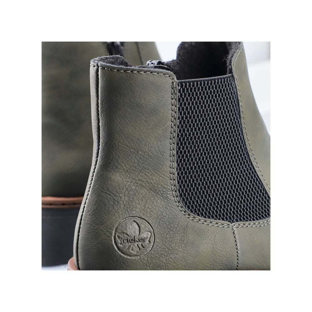 Rieker X9172-54 Forest Green & Black Wedge Chelsea Boots