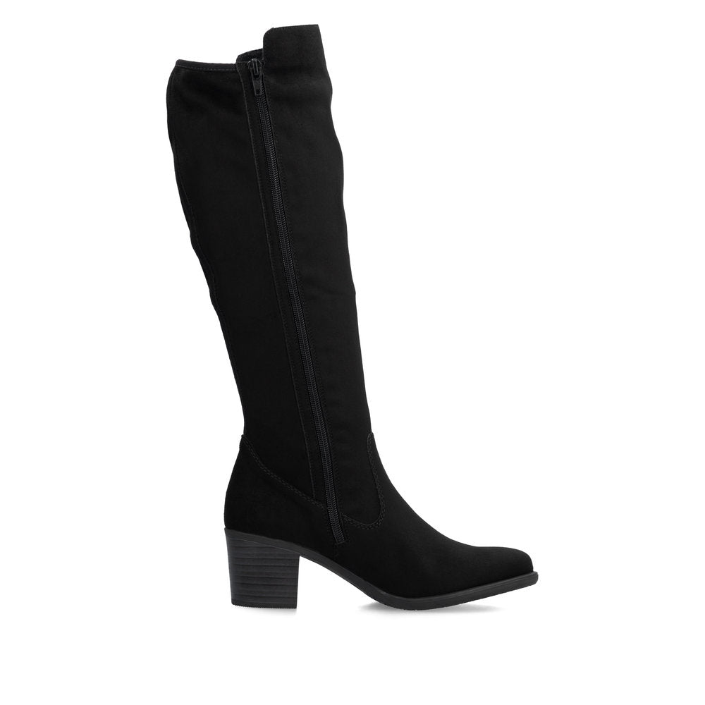 Rieker Y2050-01 Black Suede Long Block Heel Boots