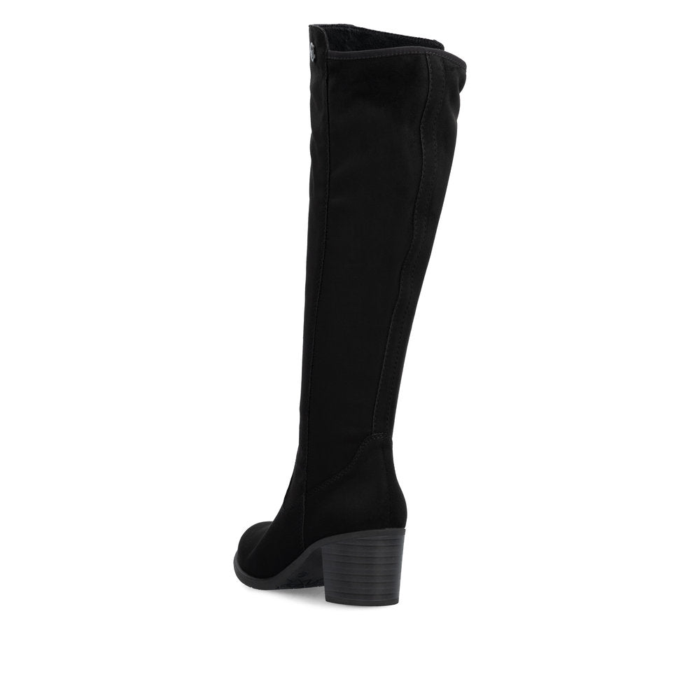 Rieker Y2050-01 Black Suede Long Block Heel Boots