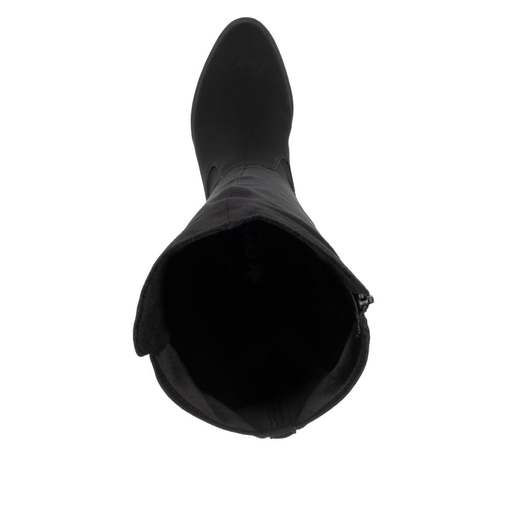 Rieker Y2050-01 Black Suede Long Block Heel Boots
