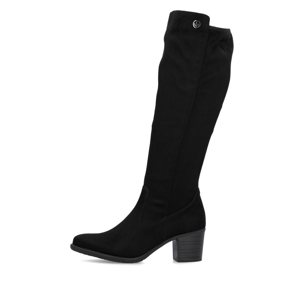 Rieker Y2050-01 Black Suede Long Block Heel Boots