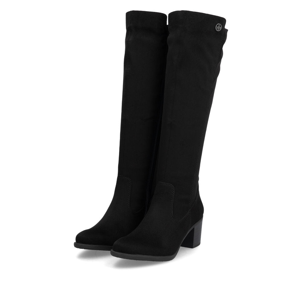 Rieker Y2050-01 Black Suede Long Block Heel Boots