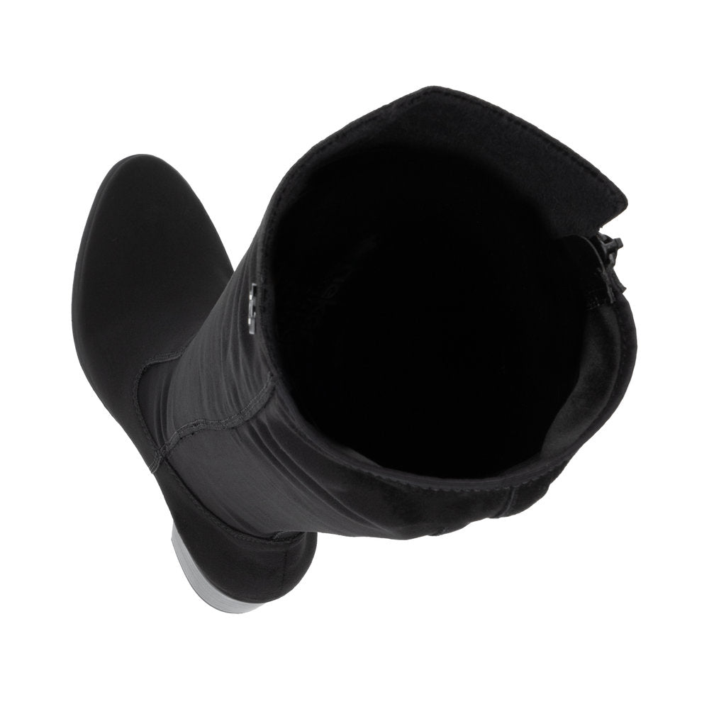 Rieker Y2050-01 Black Suede Long Block Heel Boots