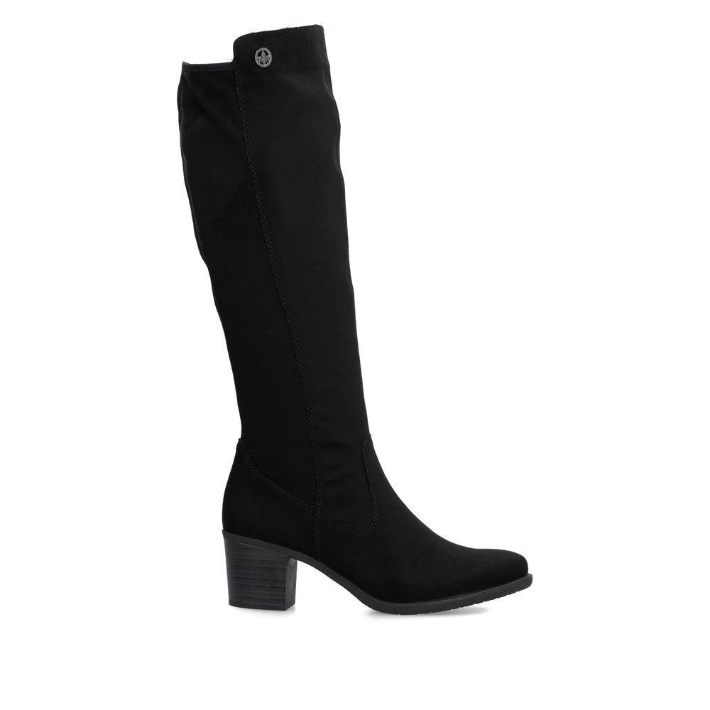 Rieker Y2050-01 Black Suede Long Block Heel Boots
