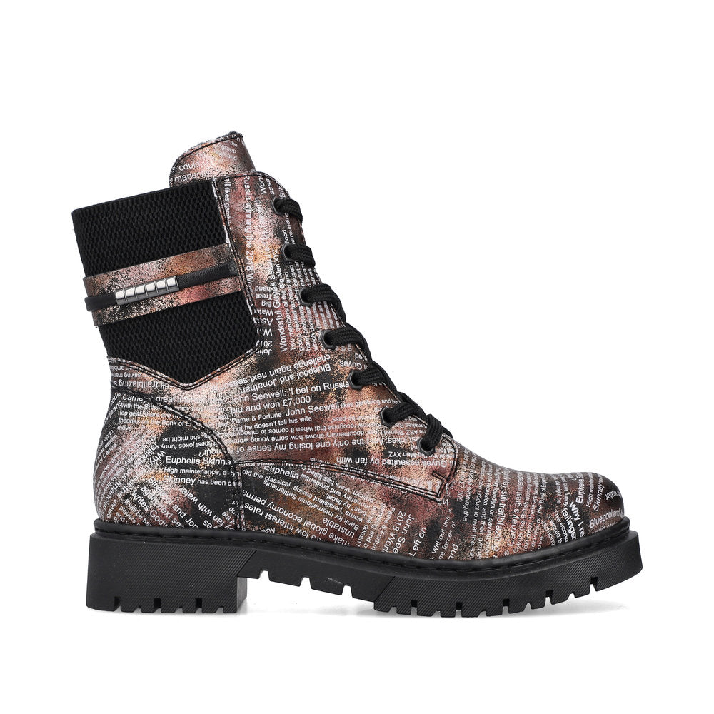 Rieker Y2421-00 Bronze Multi Print Boots with Black Cuff