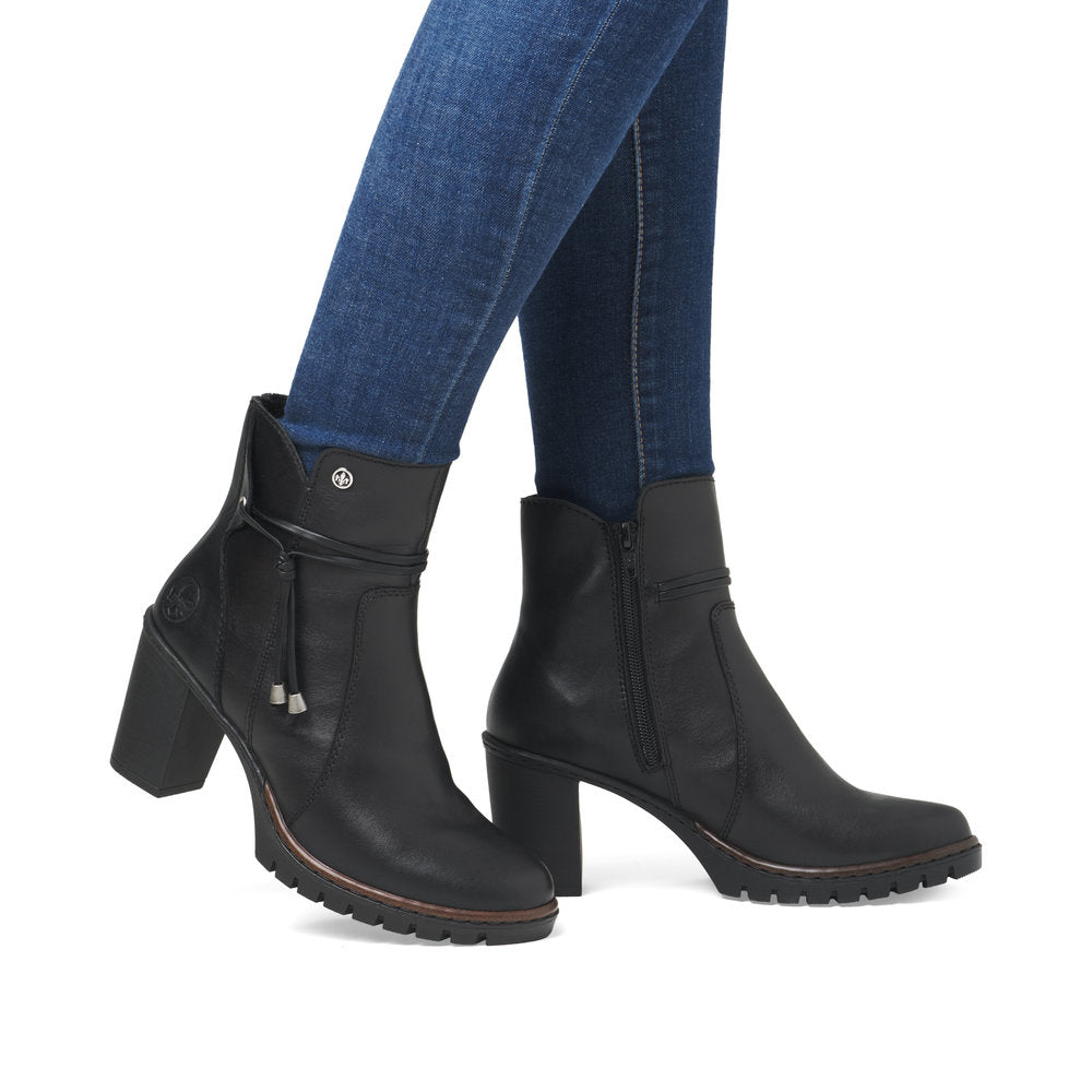Rieker Y2567-00 Black Block Heel Ankle Boots