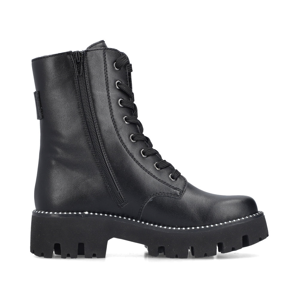 Rieker Y3354-00 Black Lace Boots with Side Pearls