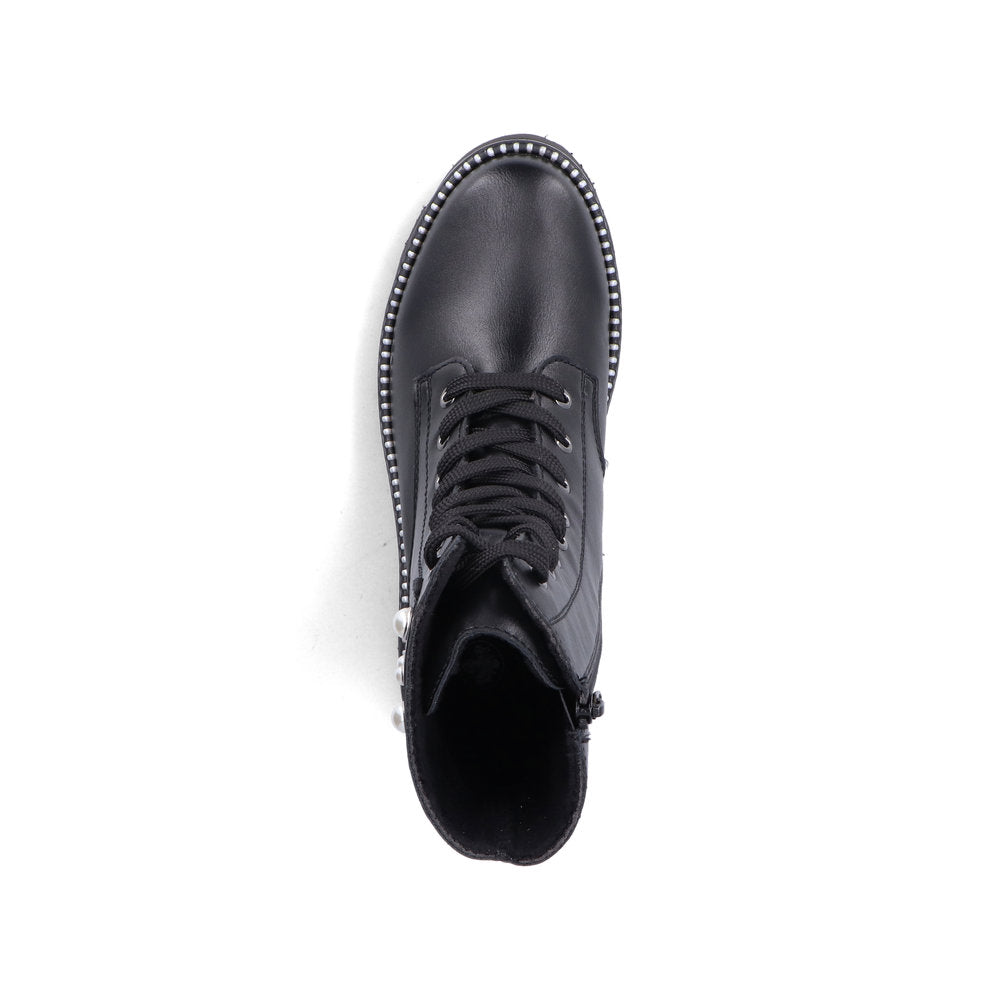 Rieker Y3354-00 Black Lace Boots with Side Pearls