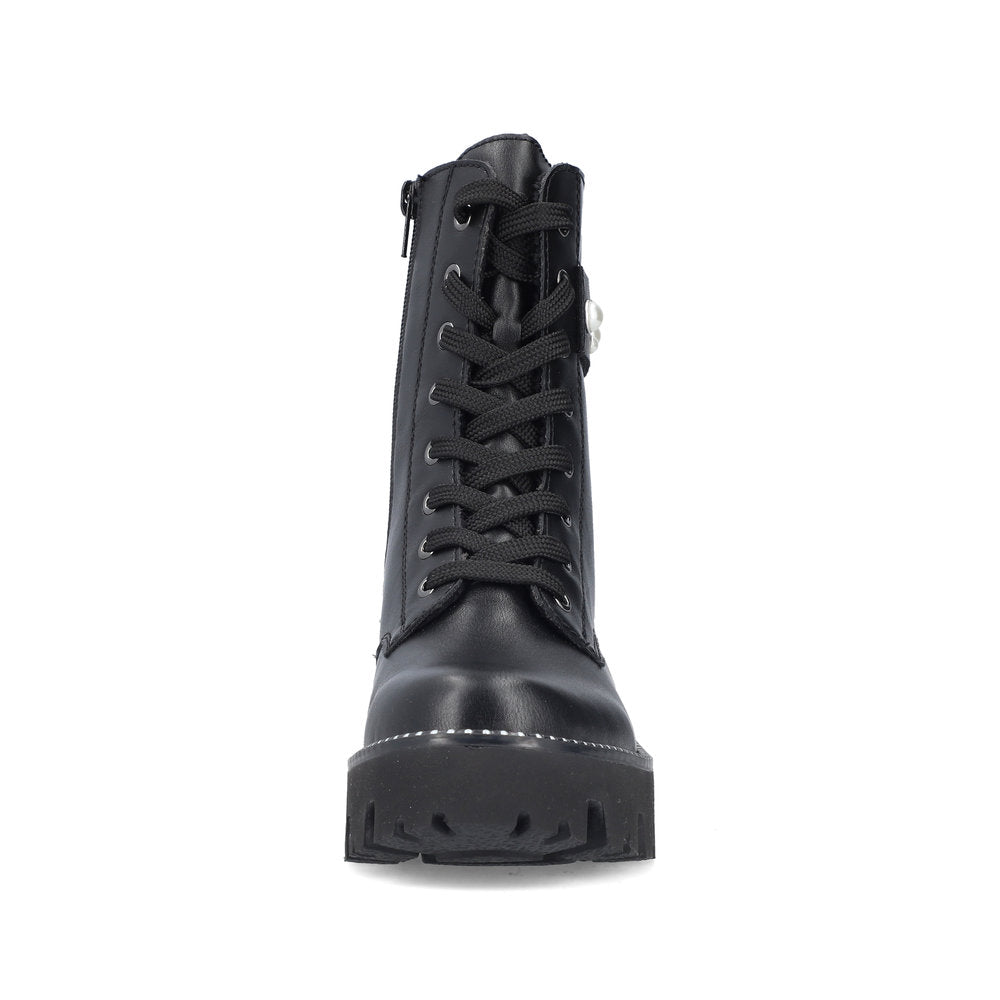Rieker Y3354-00 Black Lace Boots with Side Pearls