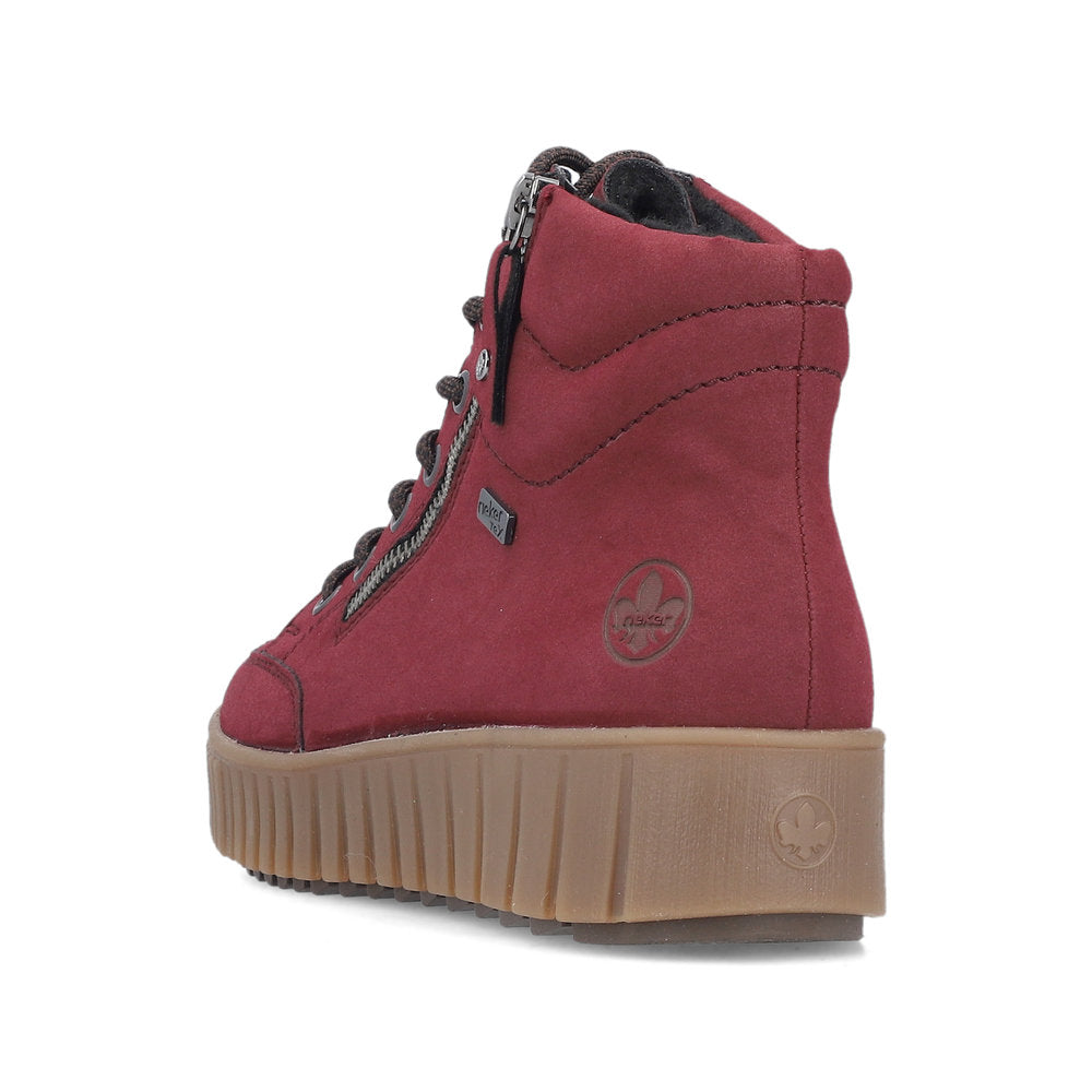 Rieker TEX Y6104-35 Burgundy Ankle Boots with Lace & Side Zip
