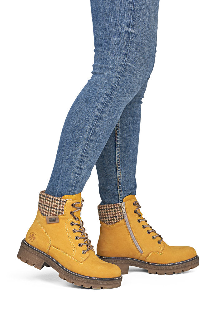 Rieker TEX Y8130-68 Mustard Yellow & Beige Mix Cuff Boots