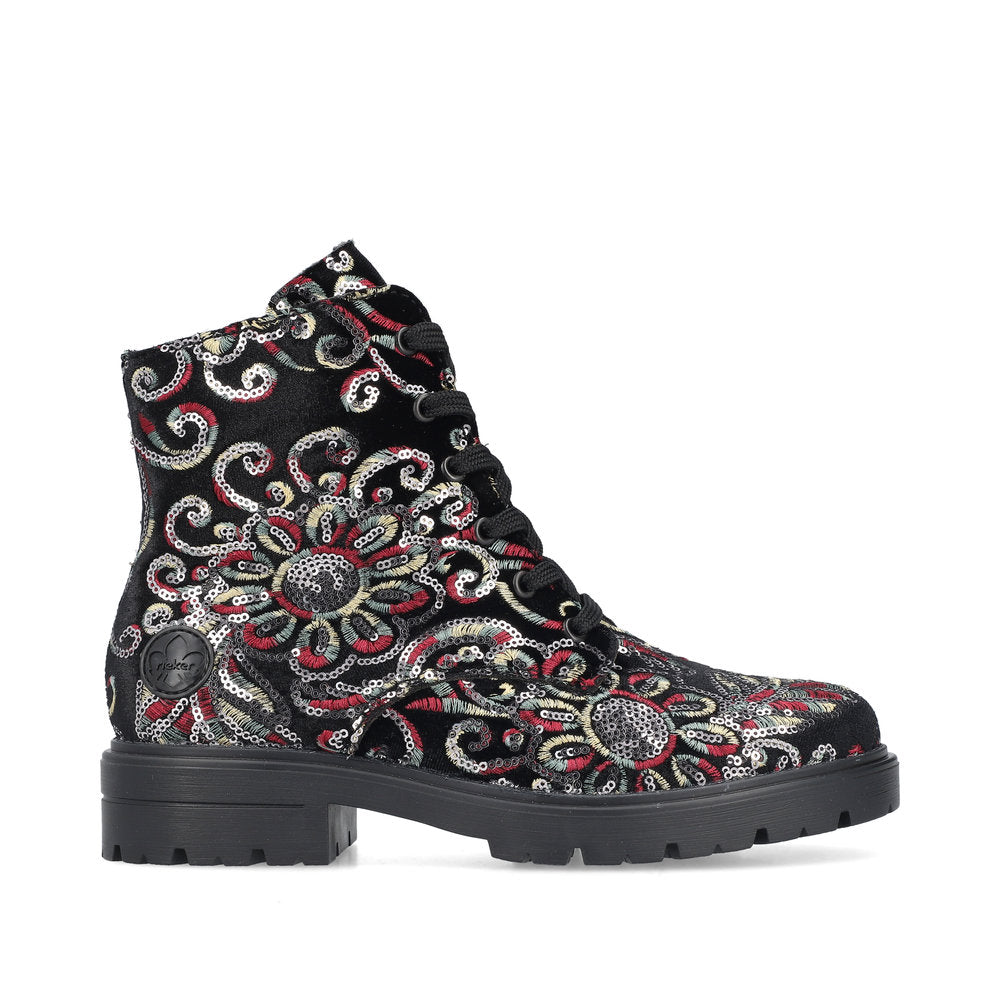 Rieker Z2841-90 Black Multi Sparkle Swirl Print Boots