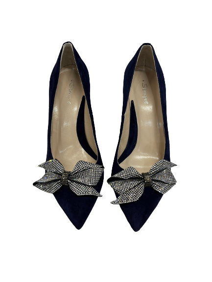 Sempre Z7841/821o Navy Suede Heels with Diamonte Bow