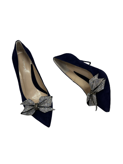 Sempre Z7841/821o Navy Suede Heels with Diamonte Bow