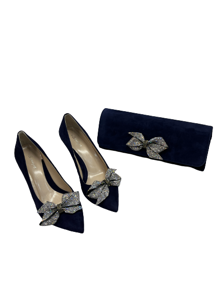 Sempre Z7841/821o Navy Suede Heels with Diamonte Bow