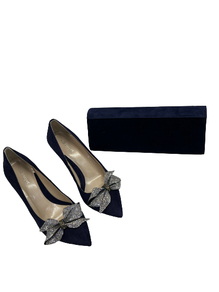 Sempre Z7841/821o Navy Suede Heels with Diamonte Bow