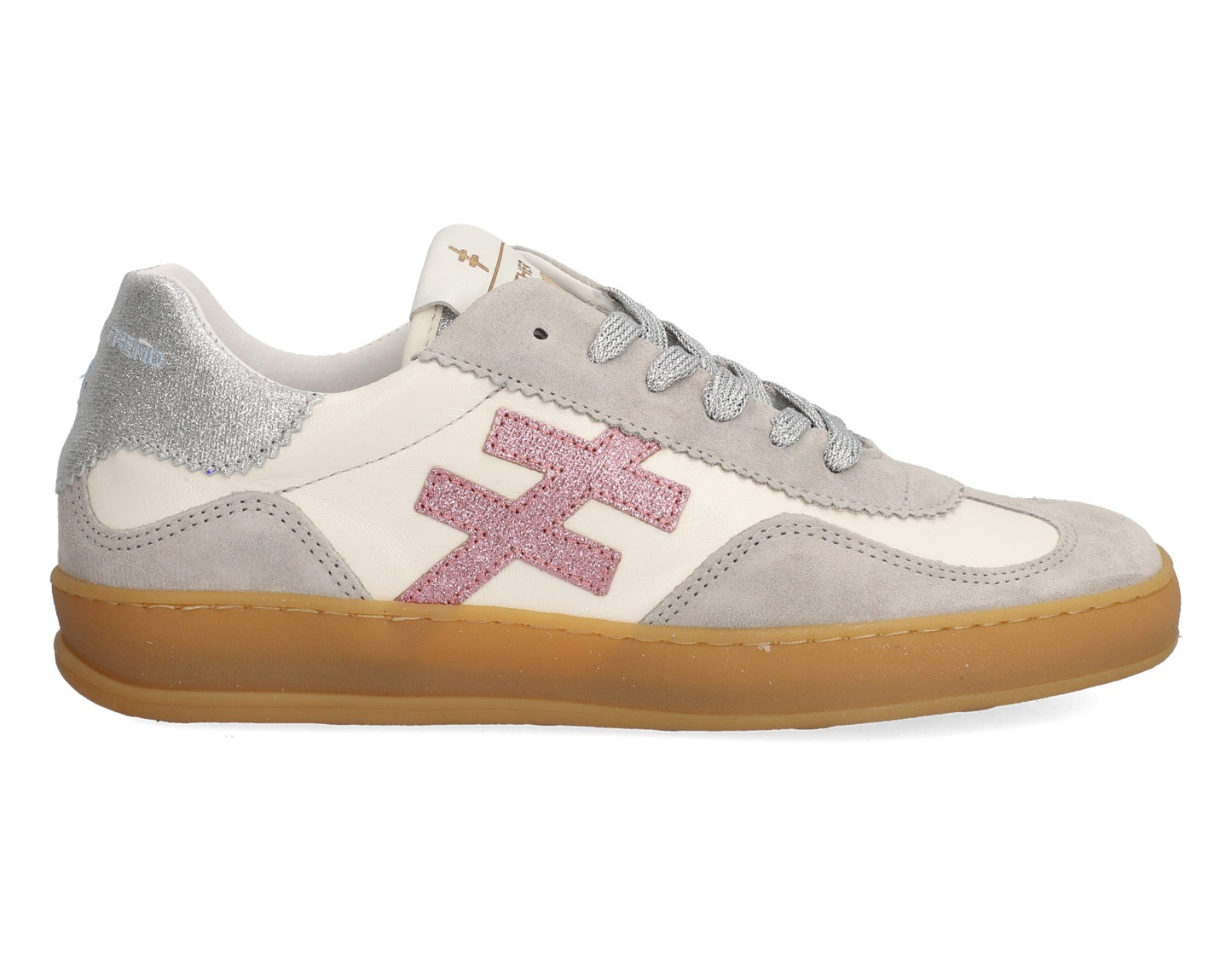 Another Trend A032C100 White, Grey, Silver & Pink Metallic Trainers