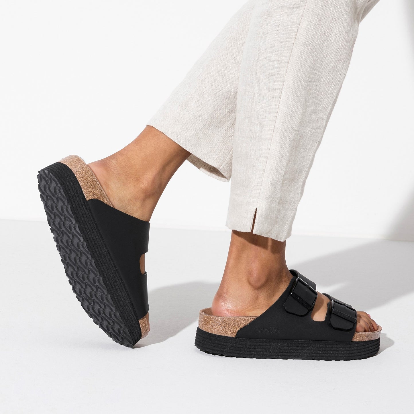 Birkenstock 1018520 Papillio Arizona Grooved Platform Vegan Black Sandals