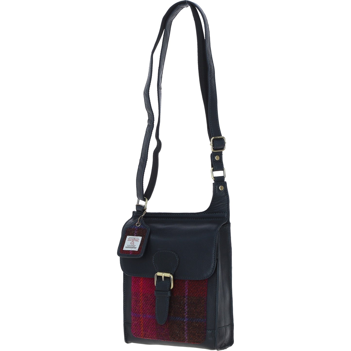 Ashwood Leather TW-24 06-Navy/Pink Leather/Tweed Side Bag