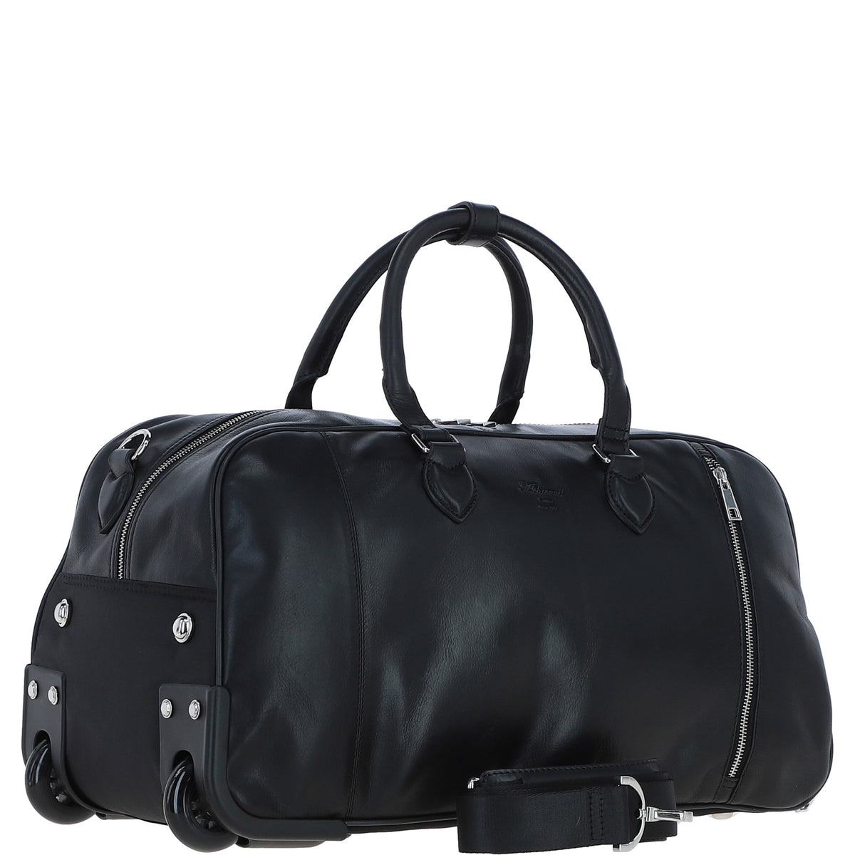 Ashwood Leather PL-50 Black Leather Duffel Trolley Bag