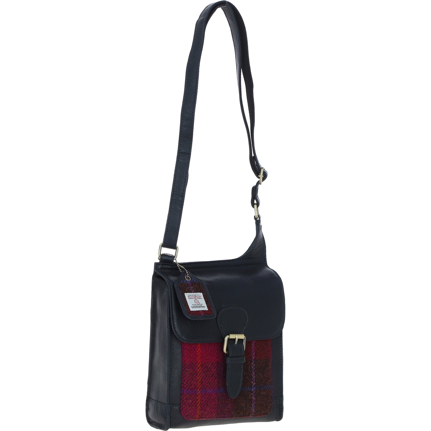 Ashwood Leather TW-24 06-Navy/Pink Leather/Tweed Side Bag
