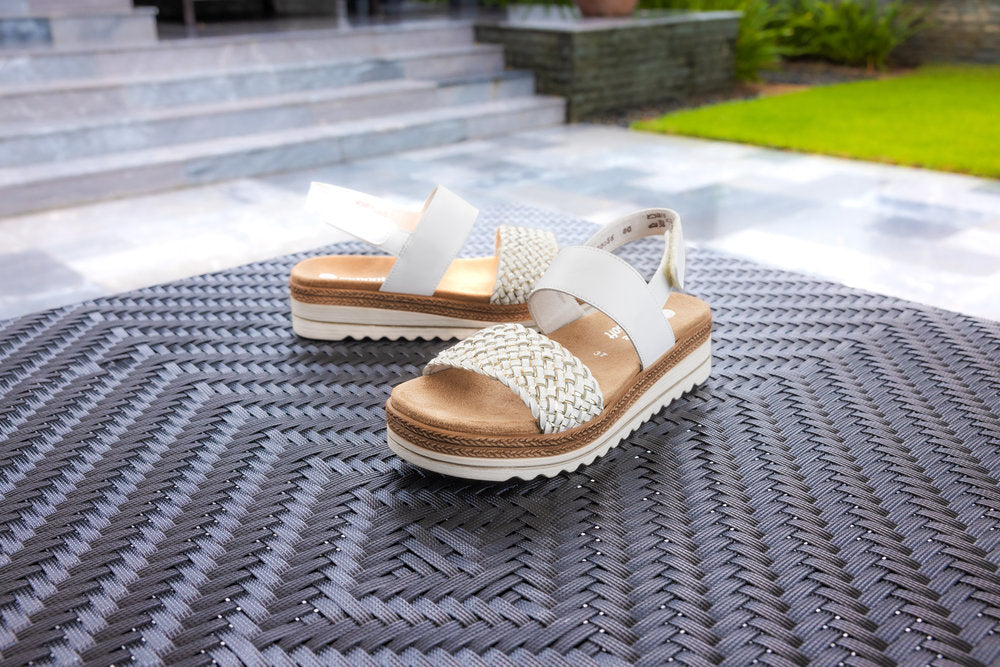 Remonte D0Q56-80 White & Gold Weave Combi Sandals with Slingback Strap
