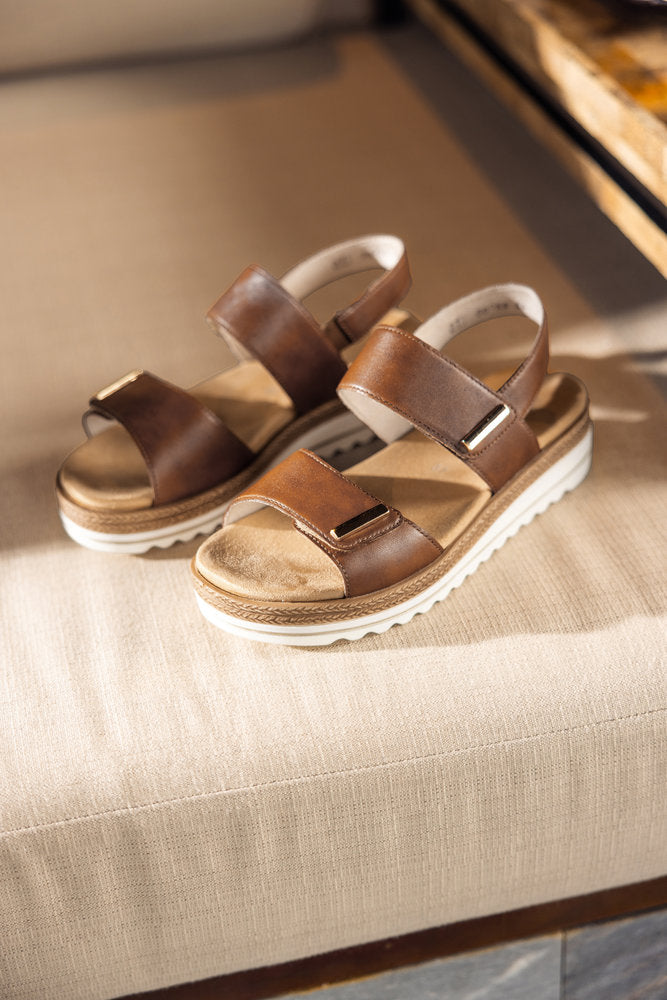 Remonte D0Q59-24 Brown Velcro Sandals with Slingback Strap