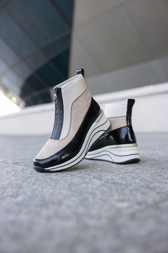 Remonte D0T71-60 Beige Combi Ankle Boots with Front Zip - Wide Fit