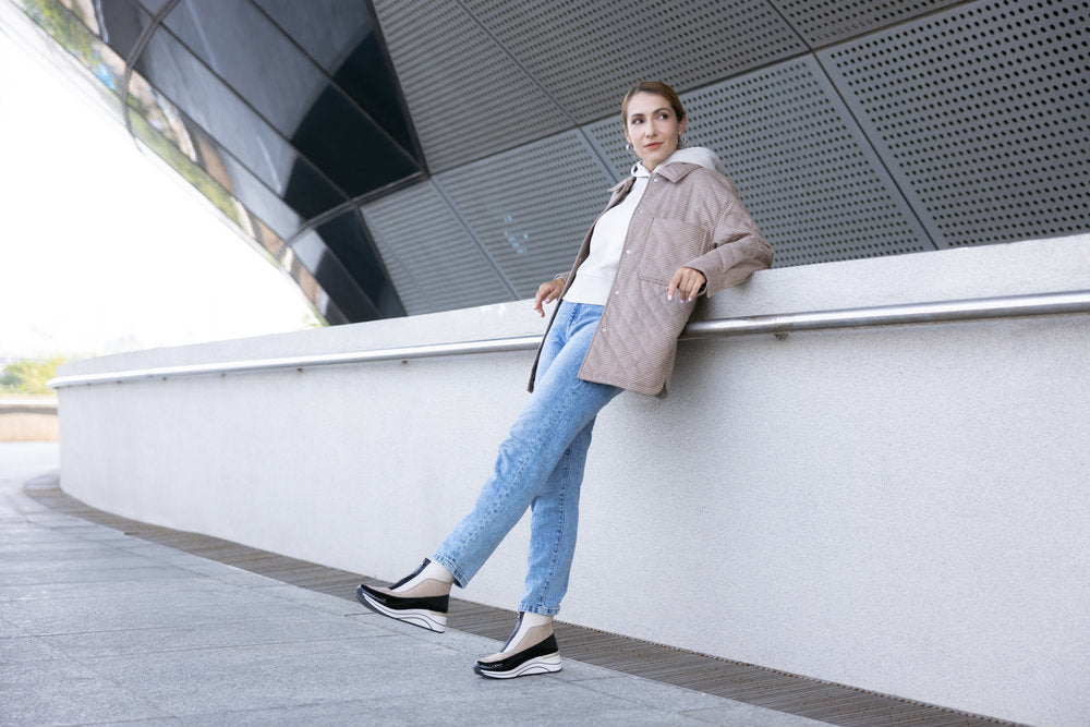 Remonte D0T71-60 Beige Combi Ankle Boots with Front Zip - Wide Fit