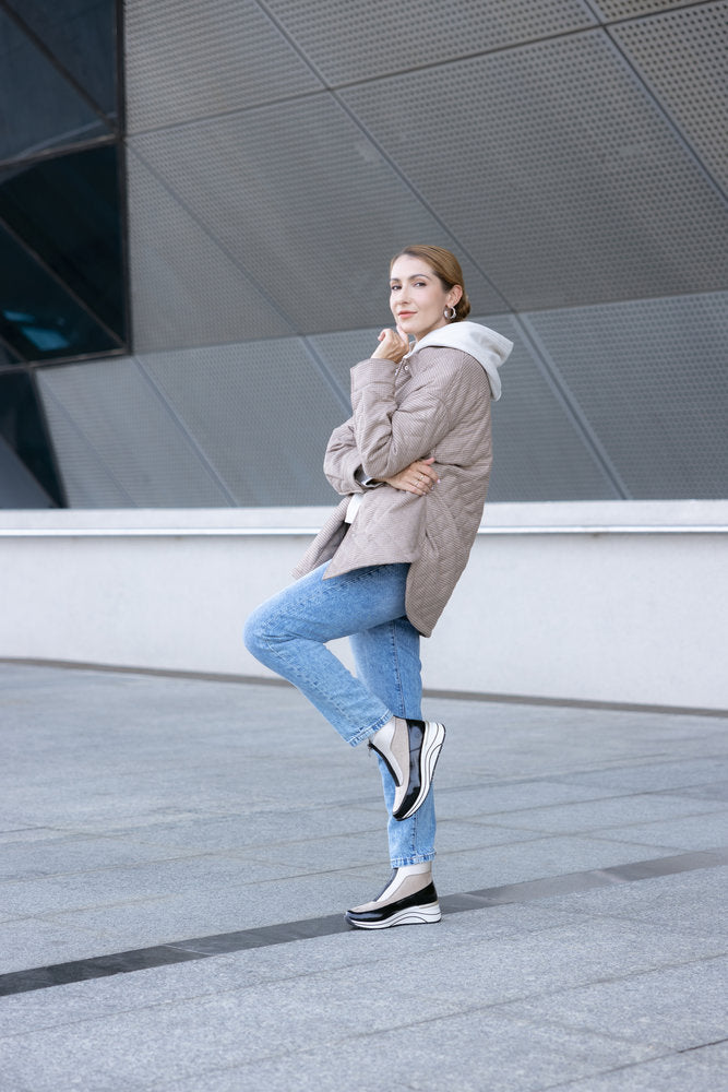 Remonte D0T71-60 Beige Combi Ankle Boots with Front Zip - Wide Fit