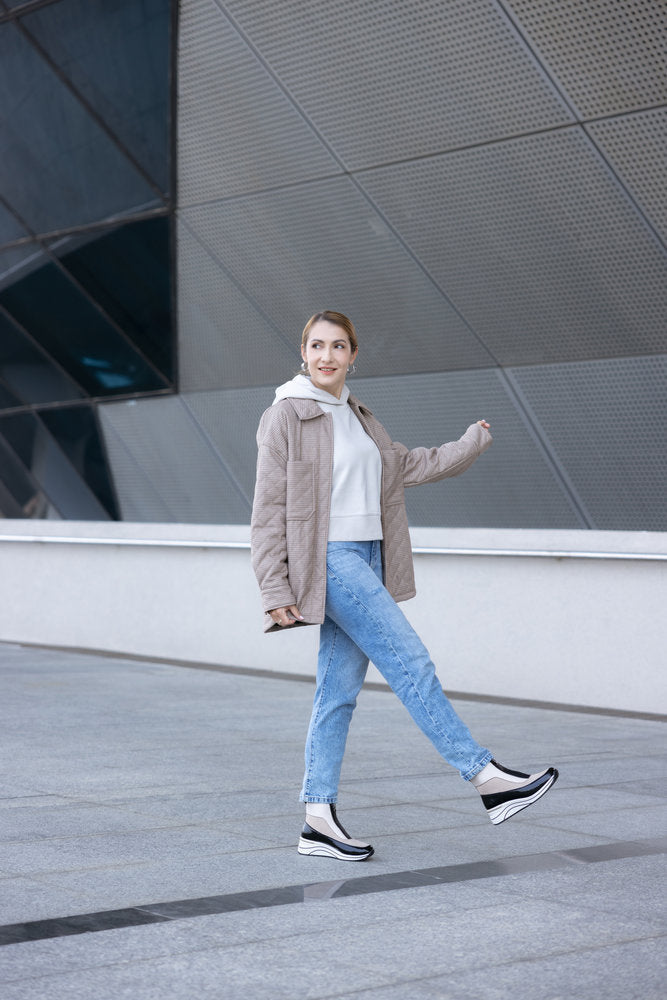 Remonte D0T71-60 Beige Combi Ankle Boots with Front Zip - Wide Fit