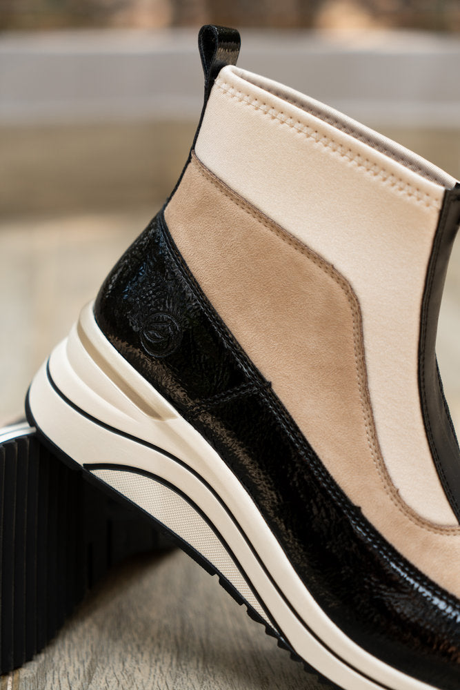 Remonte D0T71-60 Beige Combi Ankle Boots with Front Zip - Wide Fit
