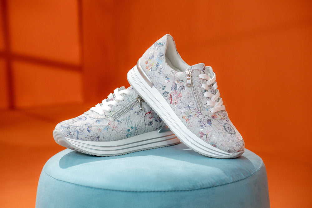 Remonte D1326-90 Silver Floral Print G Fit Sneakers with Zip