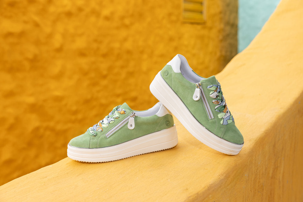 Remonte D1C06-52 Green & White Combi Trainers with Zip
