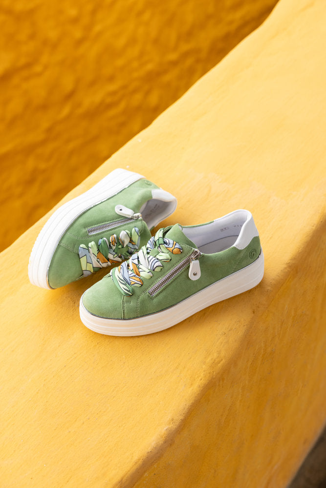 Remonte D1C06-52 Green & White Combi Trainers with Zip