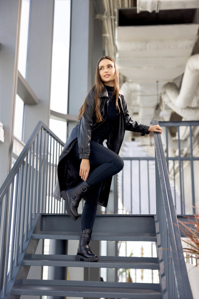 Remonte D1W70-00 Black Lace & 2 Buckle Ankle Boots