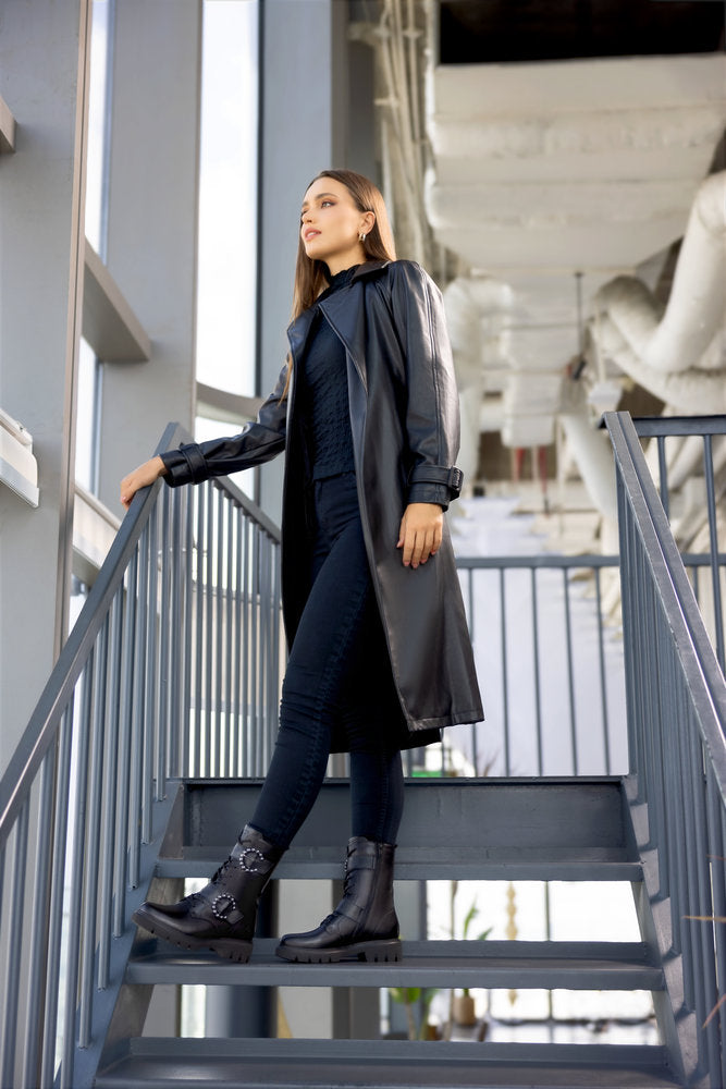 Remonte D1W70-00 Black Lace & 2 Buckle Ankle Boots