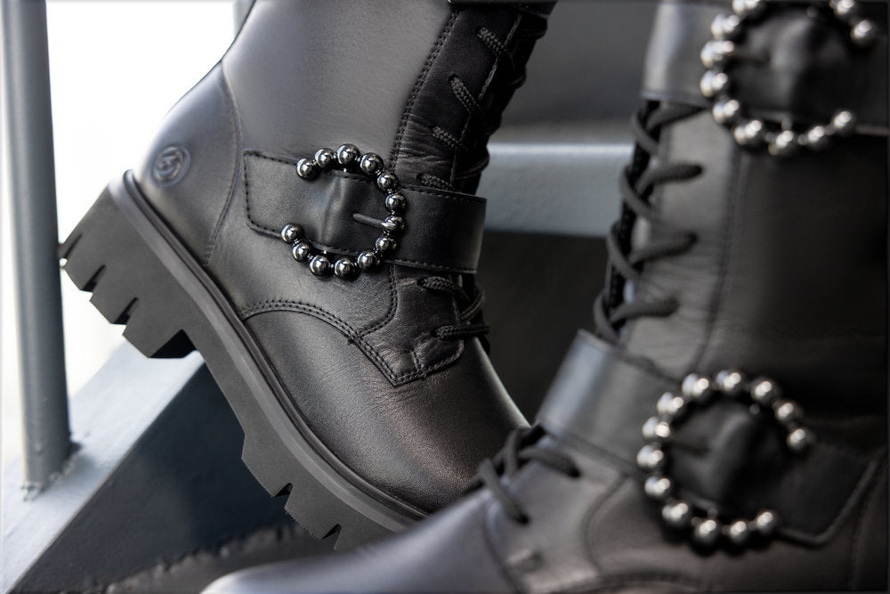 Remonte D1W70-00 Black Lace & 2 Buckle Ankle Boots