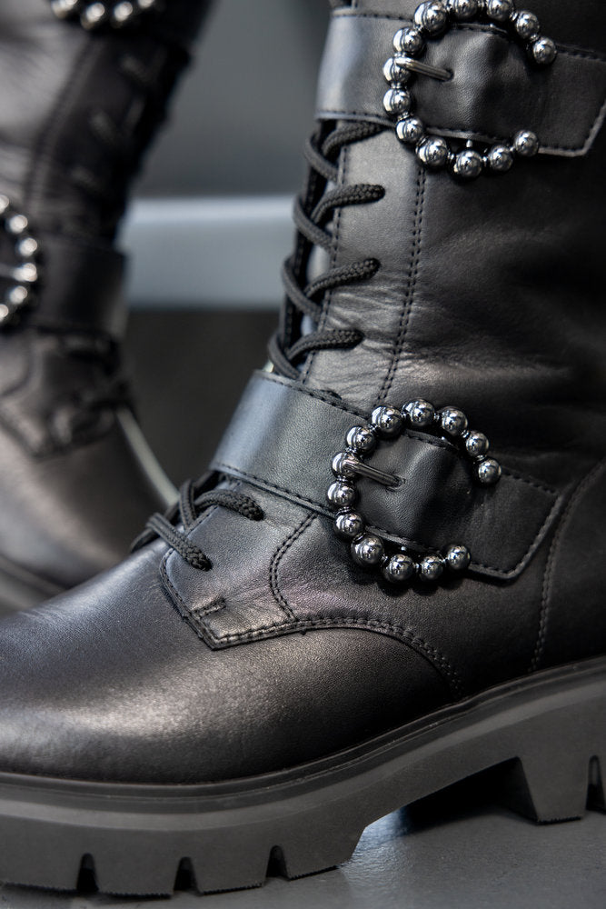 Remonte D1W70-00 Black Lace & 2 Buckle Ankle Boots