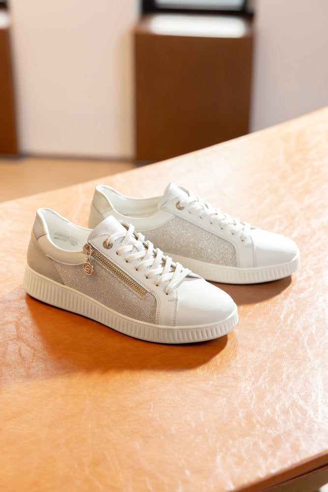 Remonte D2E00-81 Cream & Gold Sparkle G Fit Trainers with Zip