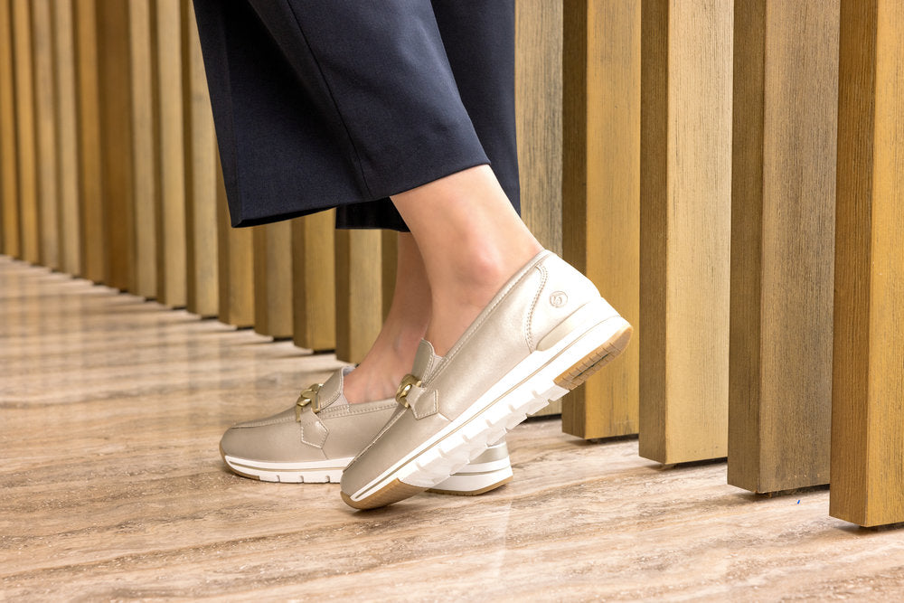 Remonte R6711-90 Pale Gold Slip On Moccasins with Chain