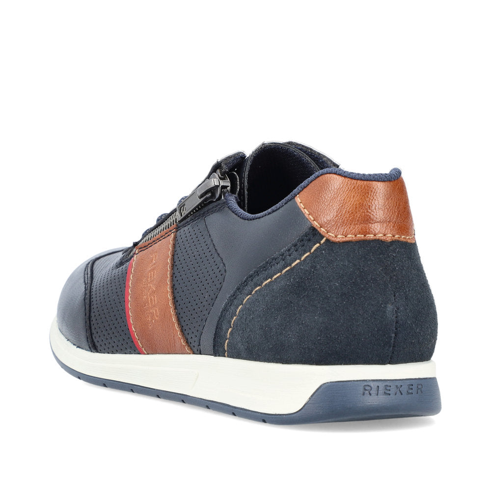 Rieker 11927-14 Navy Blue Shoes with Tan Trim Detail