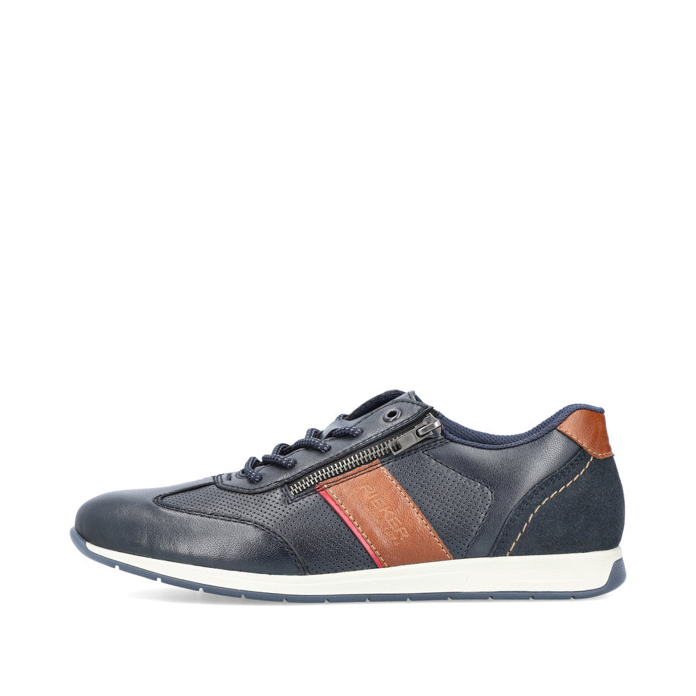 Rieker 11927-14 Navy Blue Shoes with Tan Trim Detail