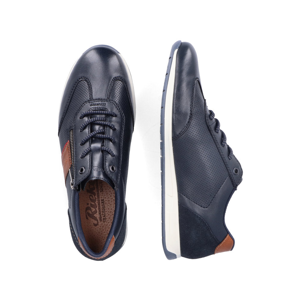 Rieker 11927-14 Navy Blue Shoes with Tan Trim Detail