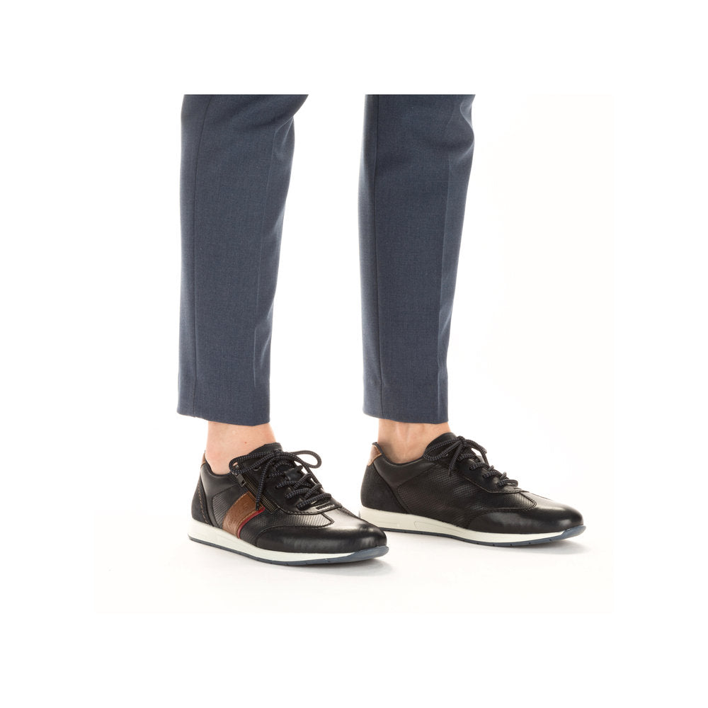 Rieker 11927-14 Navy Blue Shoes with Tan Trim Detail