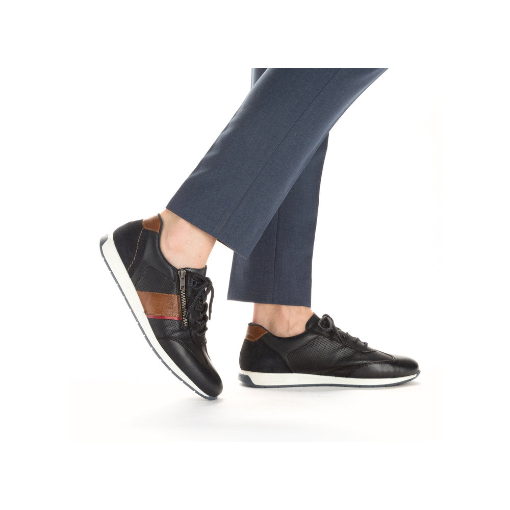 Rieker 11927-14 Navy Blue Shoes with Tan Trim Detail
