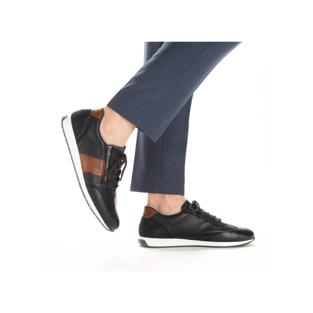 Rieker 11927-14 Navy Blue Shoes with Tan Trim Detail