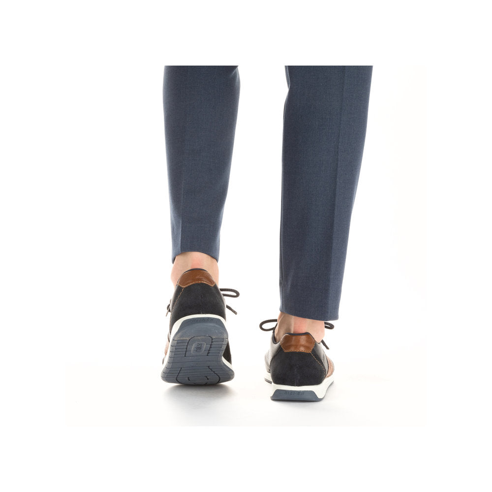 Rieker 11927-14 Navy Blue Shoes with Tan Trim Detail