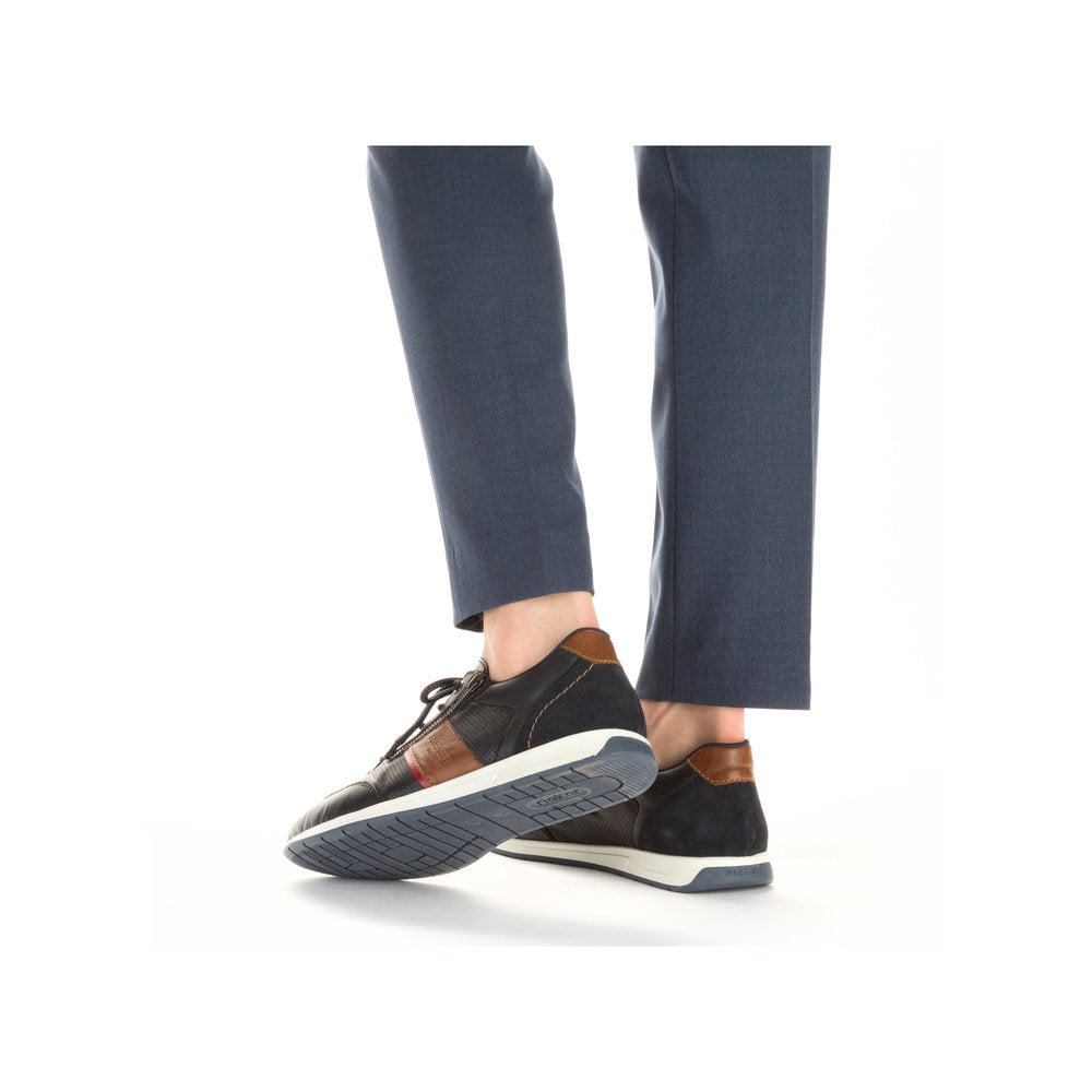 Rieker 11927-14 Navy Blue Shoes with Tan Trim Detail